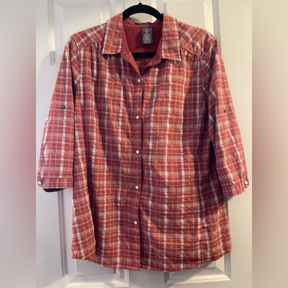 REI Paid Ladies Snap Front Shirt w/ Hidden Pocket & Convertible 3/4 Sleeves XL